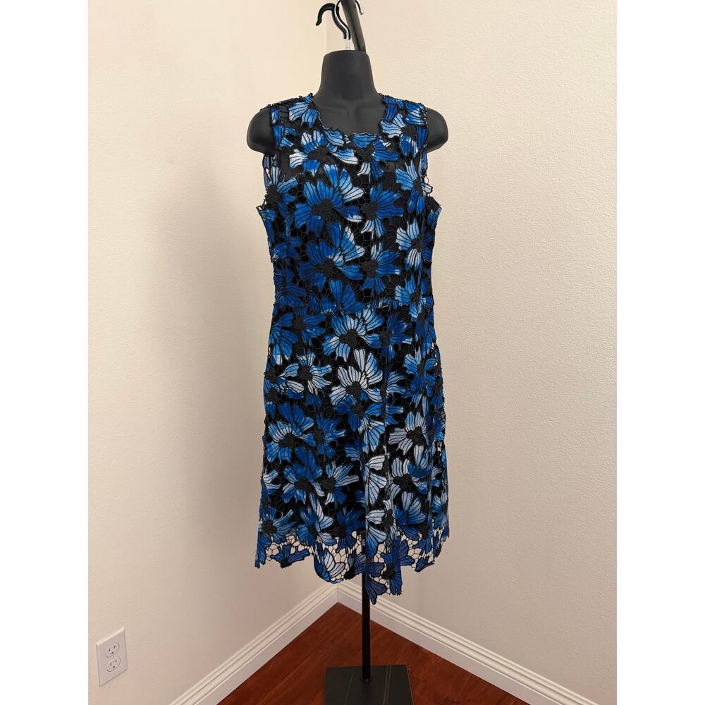 Elie Tahari floral aplique blue & black dress size 6 - Picture 2 of 6